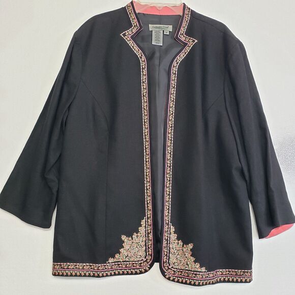 Coldwater Creek Beautiful Woman's Linen Blend Embroidered Lined Blazer, Size 14 - Picture 9 of 10